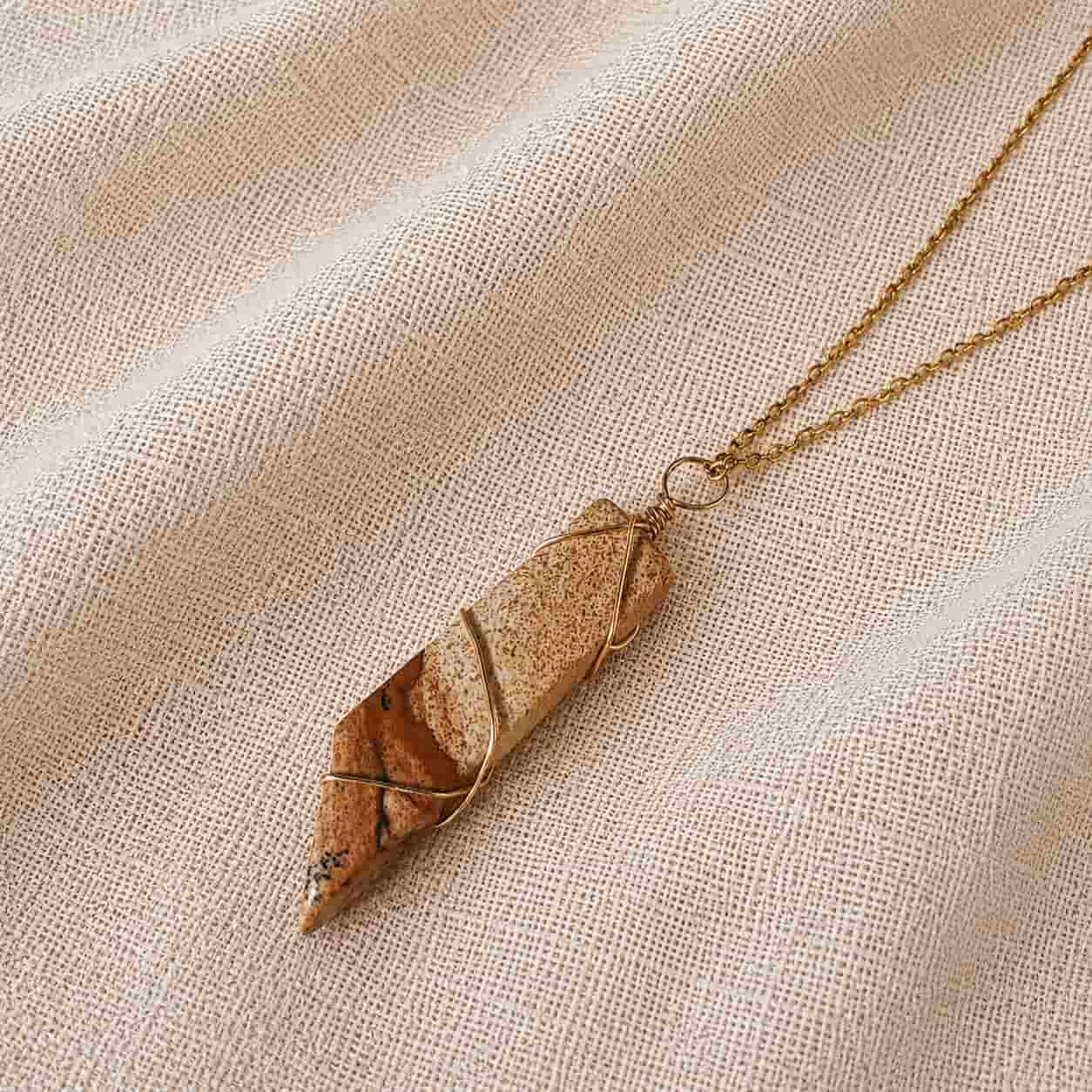 Collar Jaspe madera Collar jaspe madera con cadena de acero