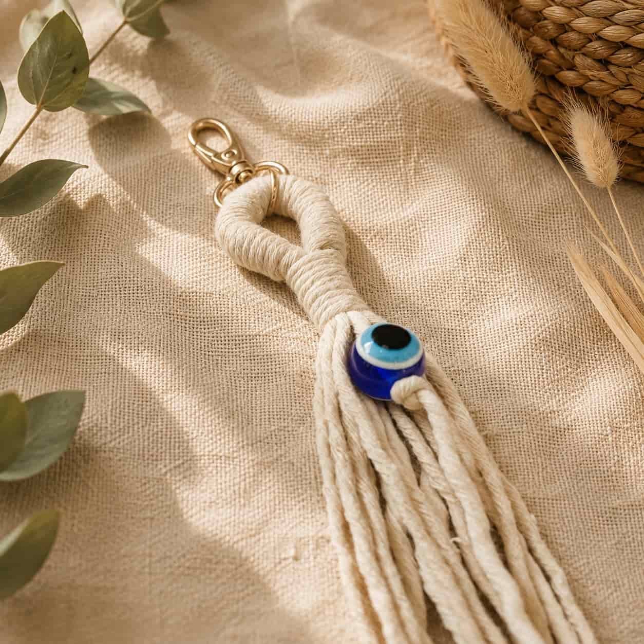 Llavero con ojo turco en macramé